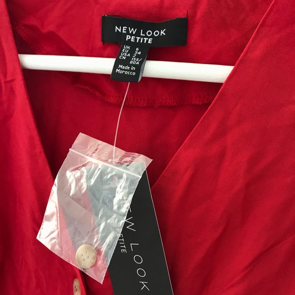 New Look Petite Red Button Through Short Sleeves Tea Dress, Size US 2, NWT - Picture 5 of 5